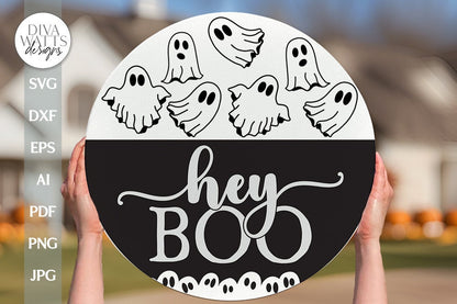 Hey Boo Ghost SVG Halloween Door Hanger svg Ghost Door Hanger svg Ghost Sign SVG Ghost Welcome SVG Halloween Welcome svg cut file for cricut