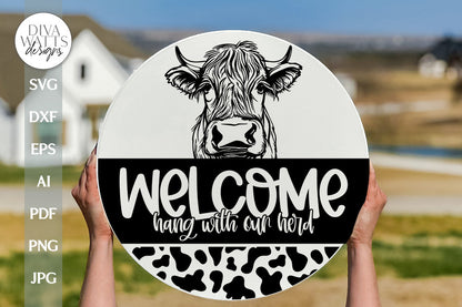 Welcome Hang With Our Herd SVG Funny Cow Door Hanger svg Cow svg Cow Door Sign svg Farm svg Farmhouse Door Hanger svg Farm Sign svg Funny