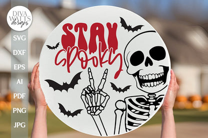 Stay Spooky SVG Halloween Door Hanger svg Skeleton Door Hanger svg Retro Halloween Skeleton SVG Skeleton Sign svg Skeleton Peace Sign SVG