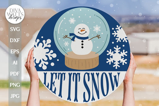 Let It Snow SVG Christmas Door Hanger SVG Winter Door Sign svg Snow Globe SVG Snowman svg Welcome svg For Winter Door Hanger svg Sign