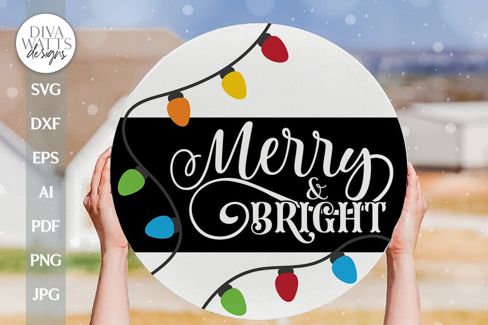 Merry And Bright SVG Christmas Door Hanger SVG Winter SVG Christmas Welcome svg Door Sign svg Vintage Christmas Lights svg Door Hanger svg