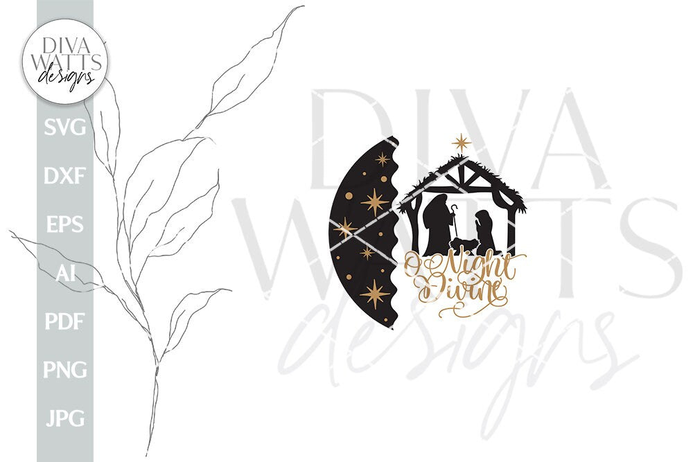 O Night Divine SVG Nativiy SVG Christmas Door Hanger SVG Jesus in Manger svg Christmas Welcome svg Nativity Scene svg O Holy Night svg