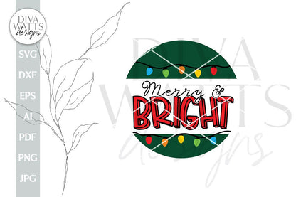 Merry & Bright SVG Winter Door Hanger SVG Christmas Door Hanger SVG Christmas Lights svg Winter lights svg Vintage Lights svg Door Hanger