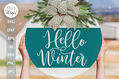 Hello Winter SVG Winter Door Hanger SVG Christmas Door Hanger SVG Christmas Trees svg Simple Winter svg Winter Door Sign svg Winter Round