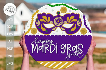 Happy Mardi Gras Y'all SVG Mardi Gras Door Hanger SVG Mardi Gras SVG King Cake svg Mardi Gras Decor Mardi Gras Sign svg Mardi Gras Welcome