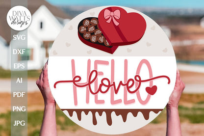 Hello Love SVG Valentine's Day Door Hanger SVG Valentine's Welcome svg Valentine Sign SVG Valentine's Day svg Heart Chocolates Box svg